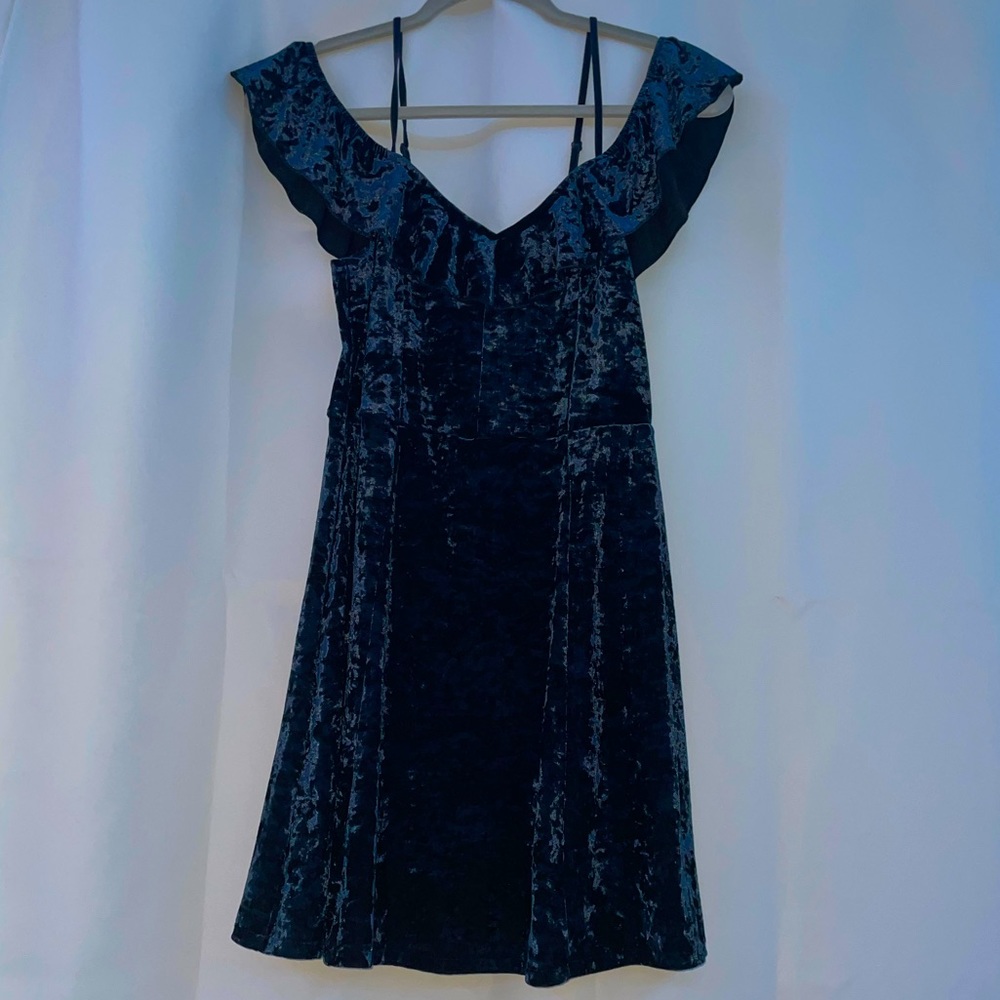 Navy blue velvet American eagle open shoulder dress